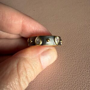 Freida Rothman Chic Black and Gold Ring with Teardrop Crystals